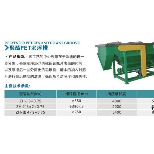 安徽河南甘肅浙江江蘇聚酯PET漂谷機(jī),、沉浮槽、清洗槽振航塑料機(jī)械