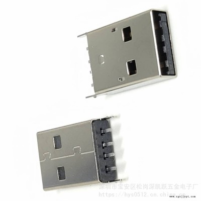 USB 2.0 4P AM180度立式直插公頭H=16.65不銹鋼殼LCP無鹵A公立插板上加長