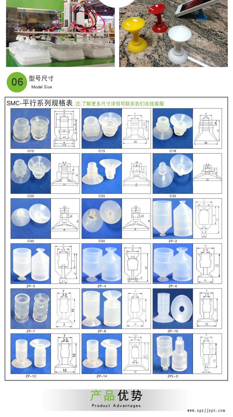 華奇現(xiàn)貨供應(yīng)耐高溫SMC C系列真空硅橡膠吸盤大吸力吸盤透明吸盤示例圖3